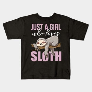 Just A Girl Who Loves Sloths Lazy Sleeping Animal Lover Kids T-Shirt